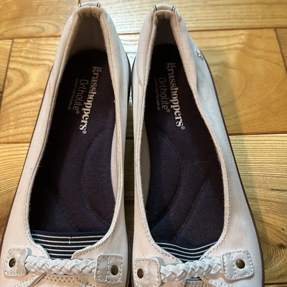 Grasshoppers OrthoLite Wedge Shoes, White/Navy, Sz 9